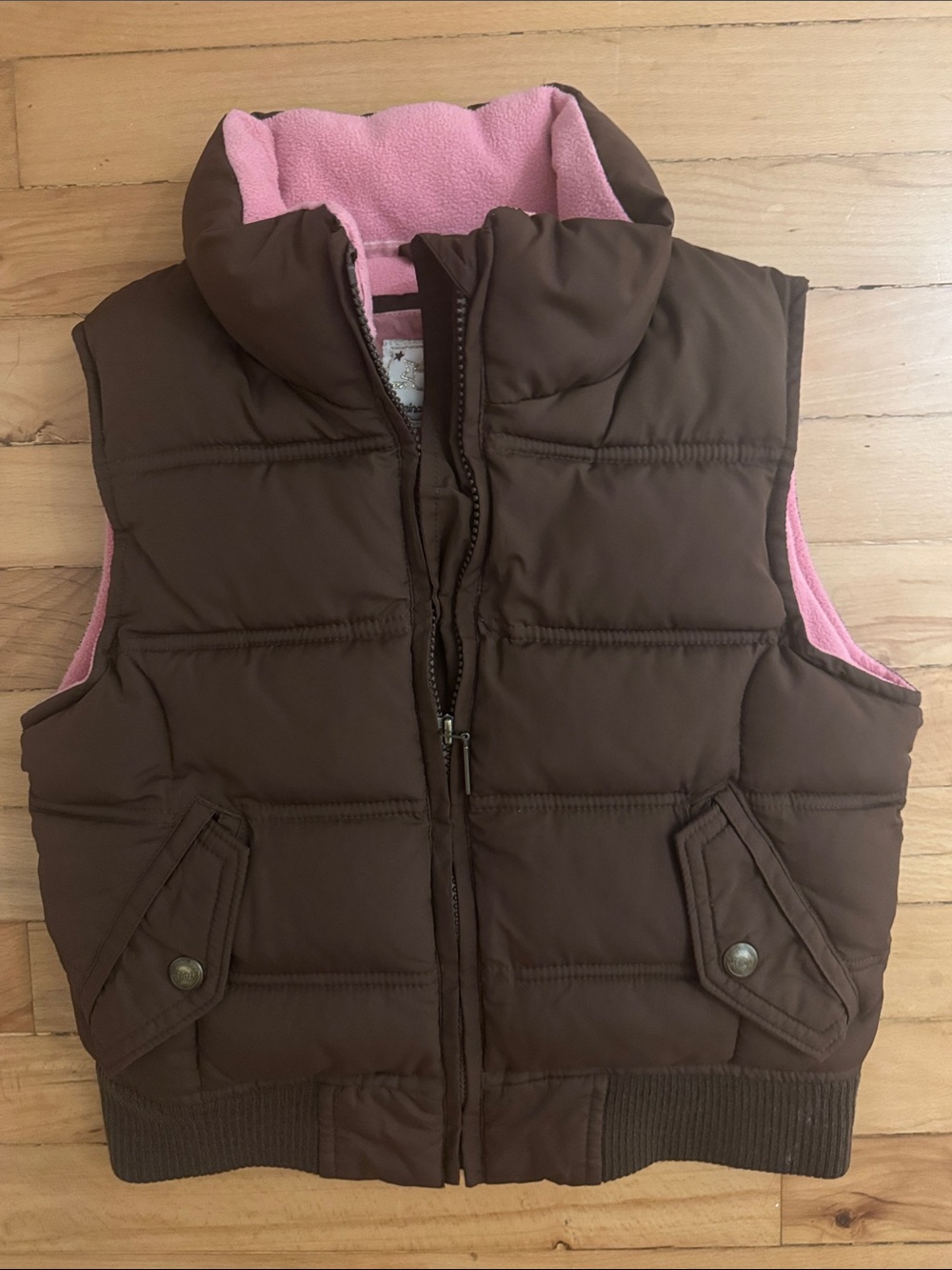Vintage GAP Brown Puffer Vest with Pink Fleece Lining 8Y